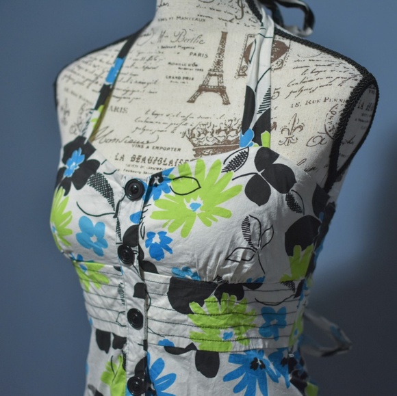 Button Front Floral Halter Cotton Sundress - Picture 5 of 8